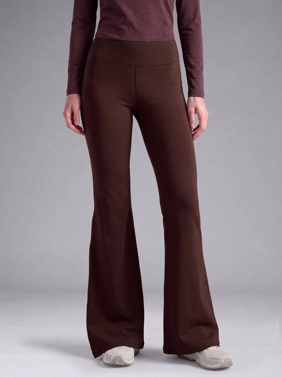Leggings marroni flare in tessuto elasticizzato_2