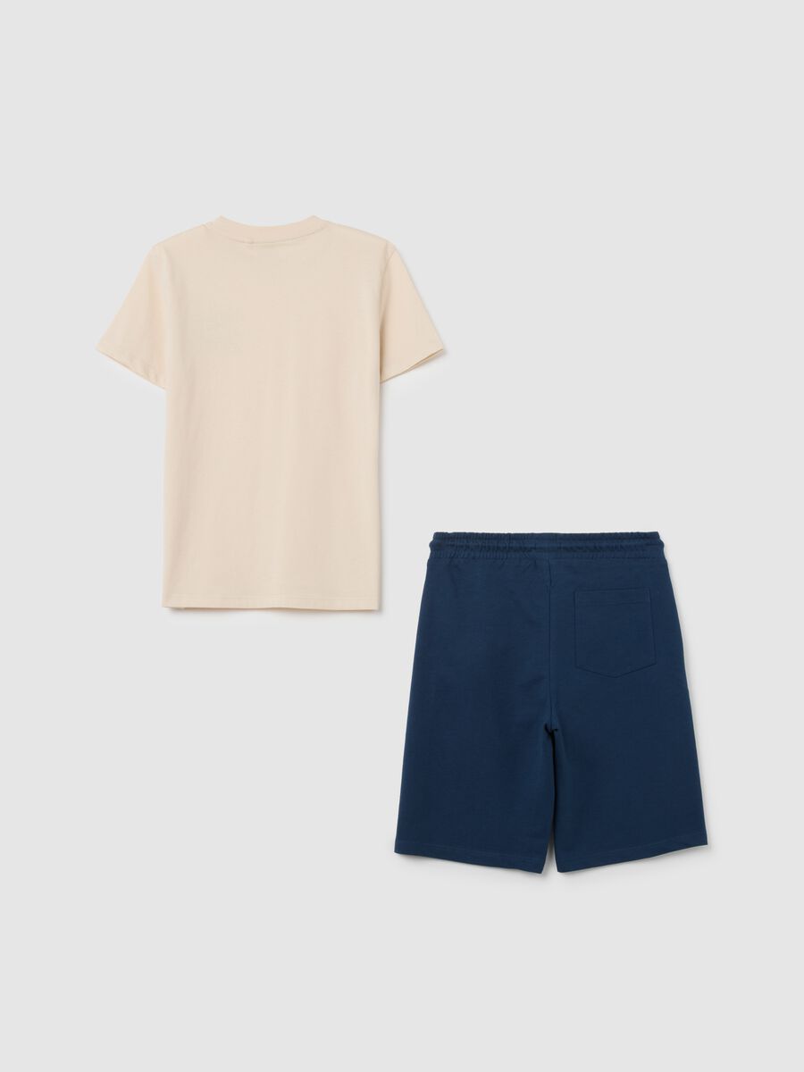 Boy's beige pure cotton t-shirt and shorts set, regular fit_1