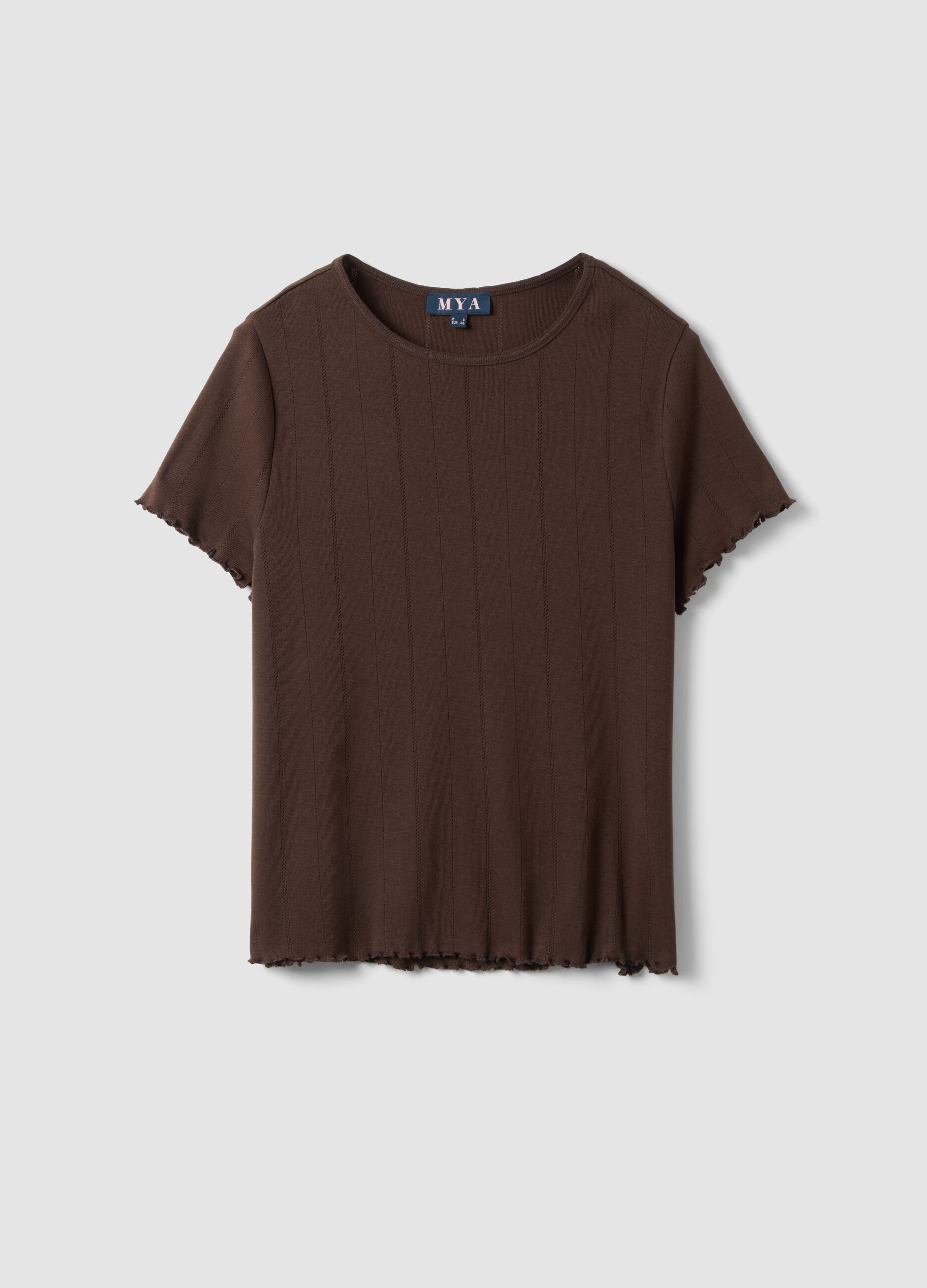 Brown striped pure cotton regular-fit T-shirt