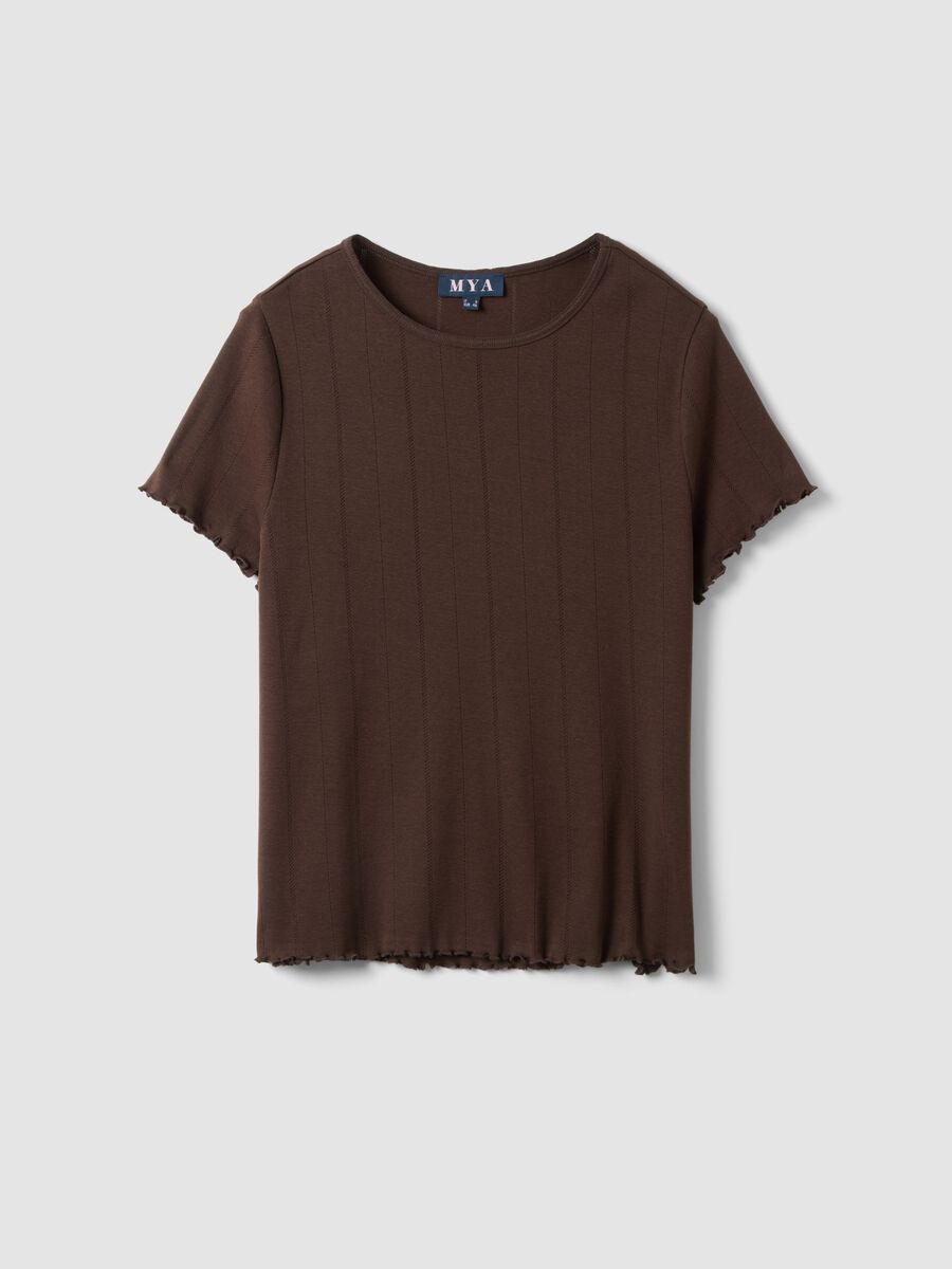 Brown striped pure cotton regular-fit T-shirt_0