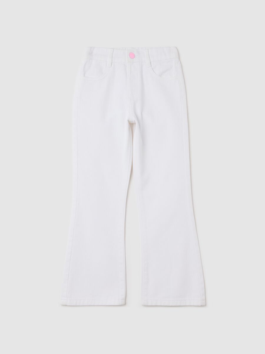 White trousers in drill with stars embroidery_0