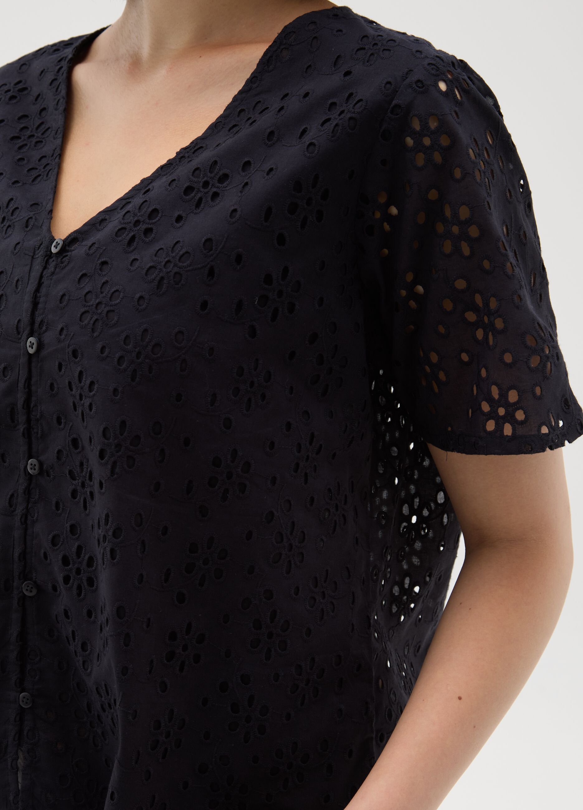 Women's black regular fit pure cotton blouse