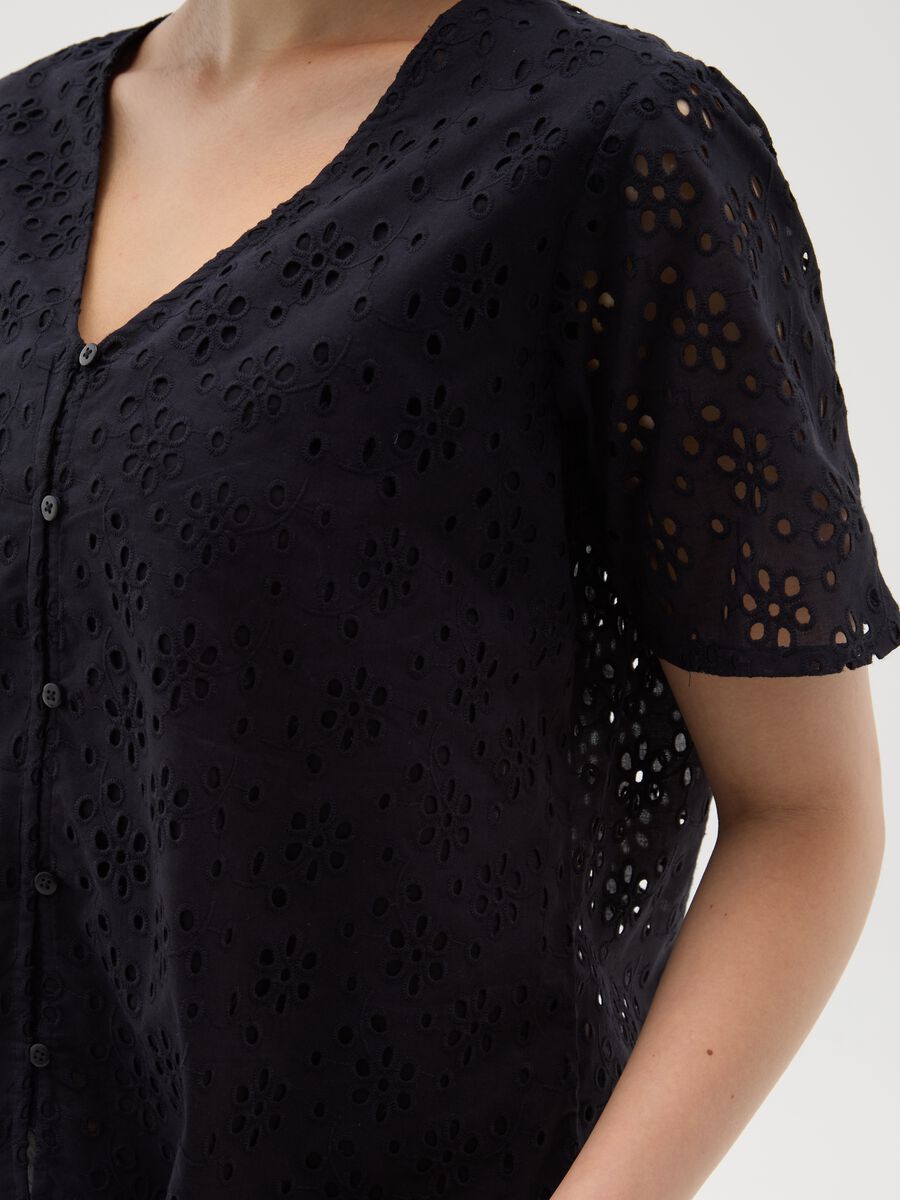 Women's black regular fit pure cotton blouse_1