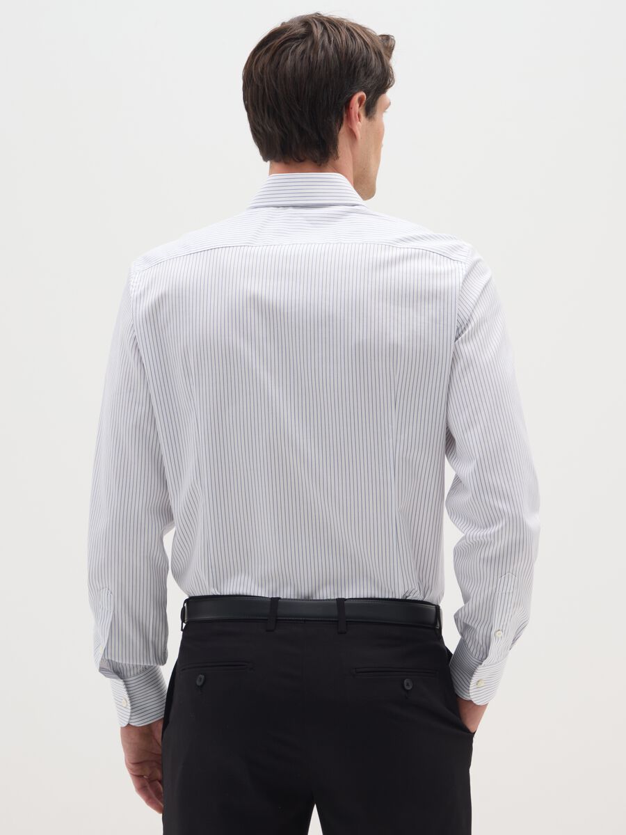 Light blue shirt with white stripes in pure cotton slim fit_1