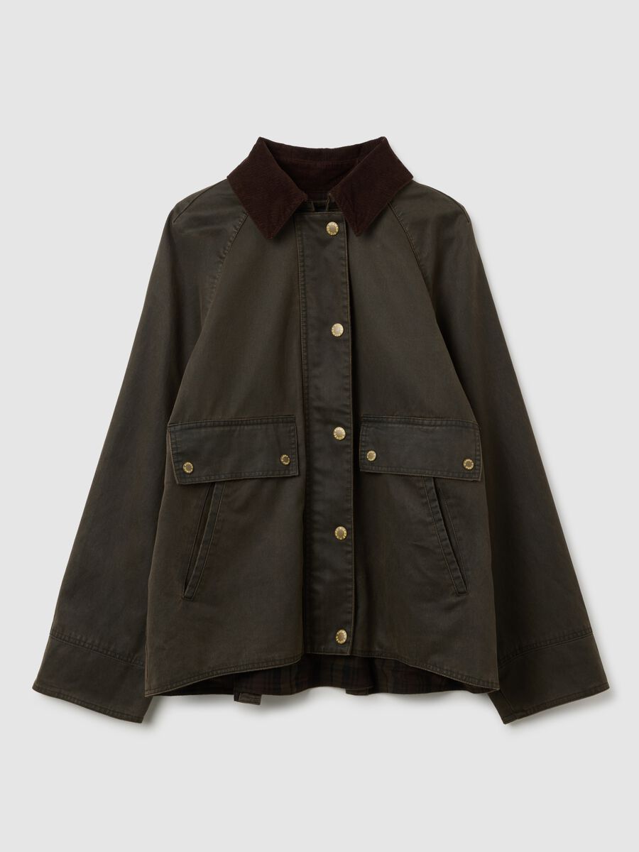 Giacca in misto cotone verde scuro con bottoni e zip_5