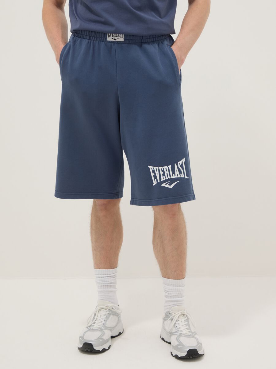 Pantaloncini in misto cotone blu regular fit con logo Everlast_1
