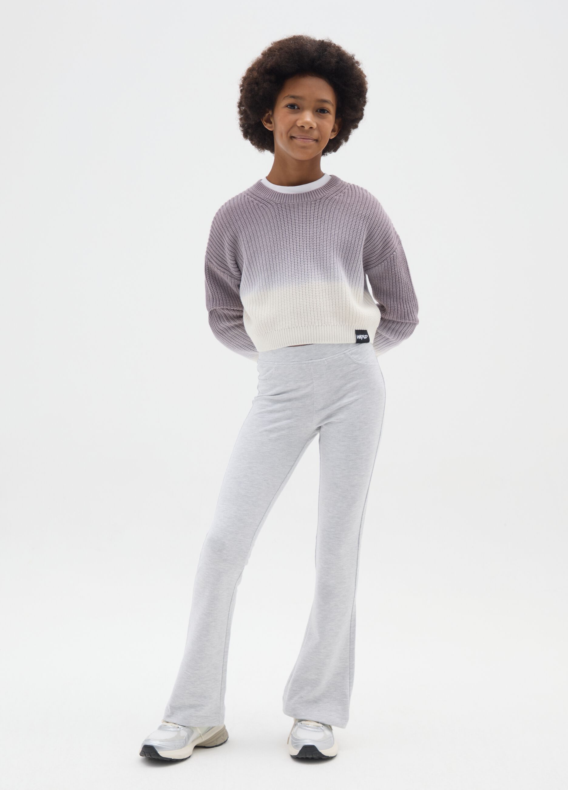 Girls' grey stretch cotton flared treggings