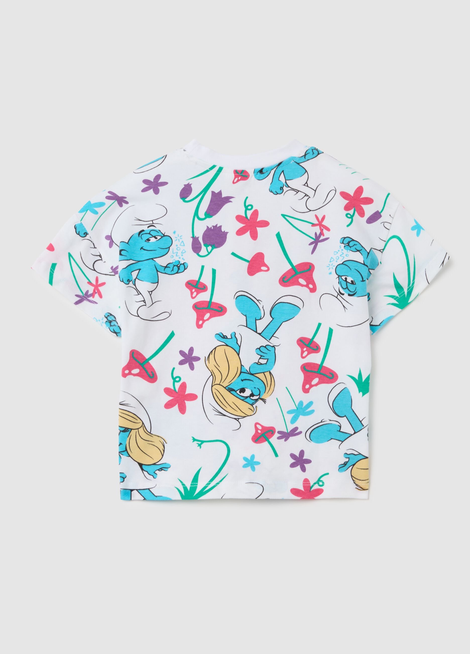 T-shirt da bambina in cotone multicolor regular fit con stampa Puffi