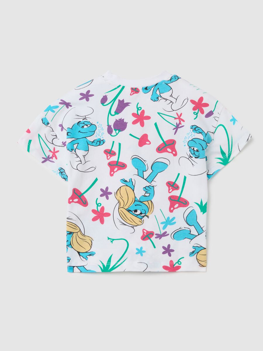 Girls' regular fit multicolor cotton T-shirt with Smurfs print_1