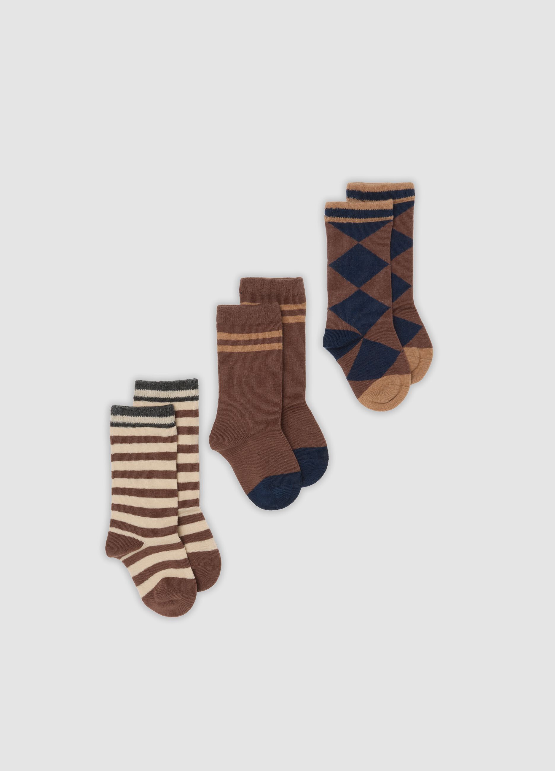 Tripack di calze lunghe marroni in cotone organico elasticizzato