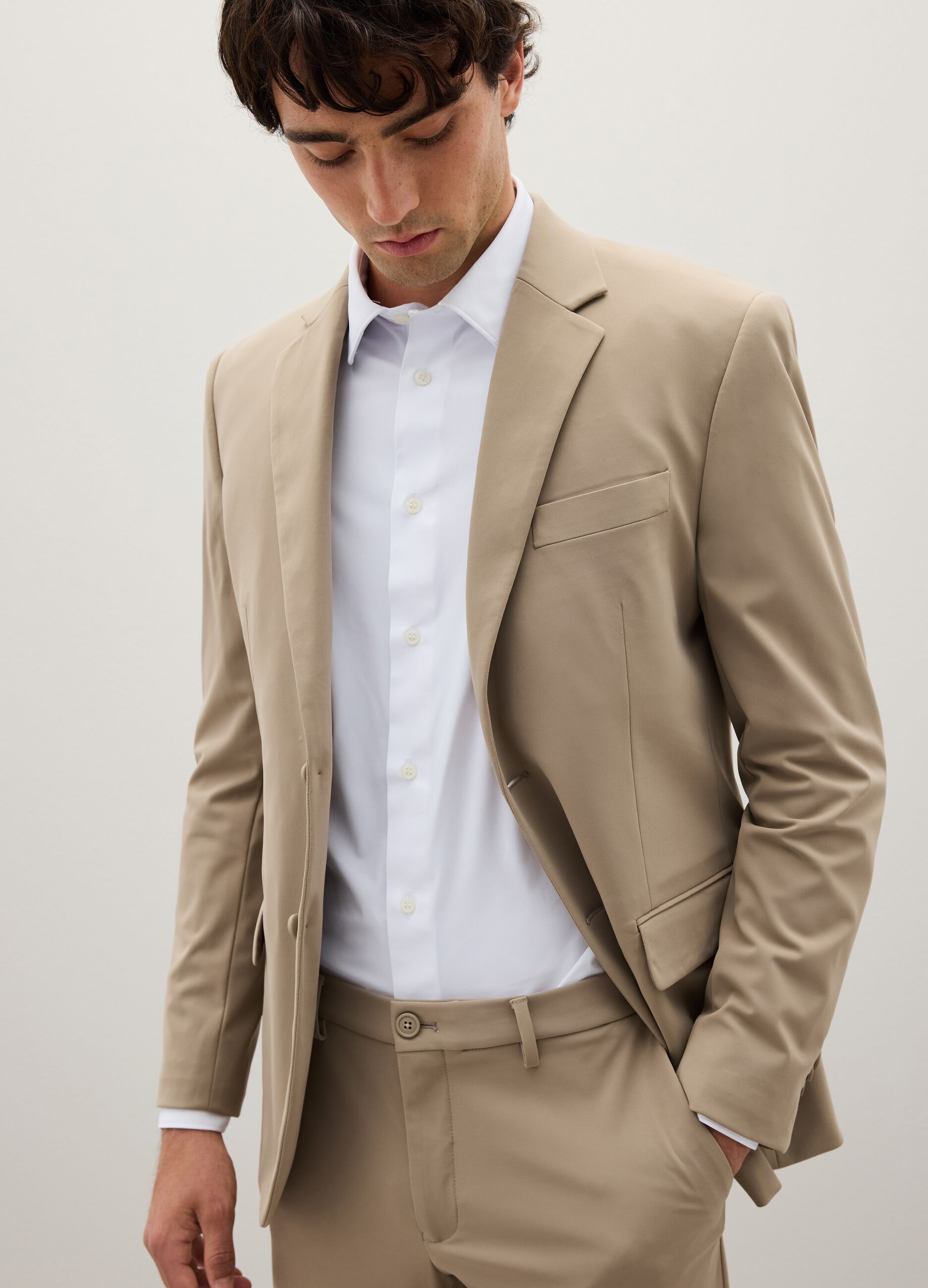 Blazer in tessuto elasticizzato beige slim fit