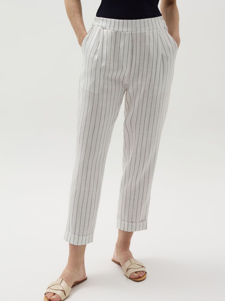 Cropped pinstriped cigarette trousers_1