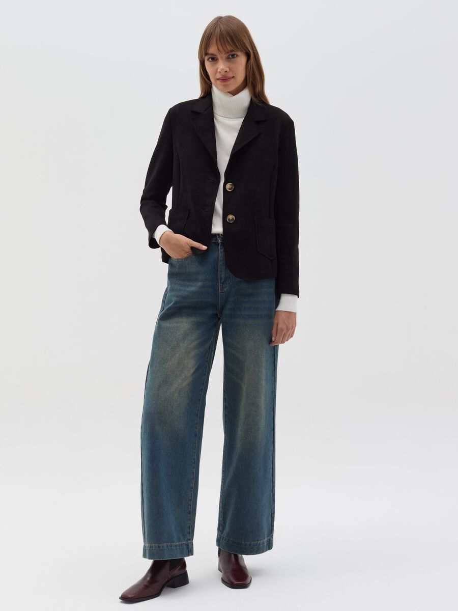 Single-breasted blazer with suede effect_1