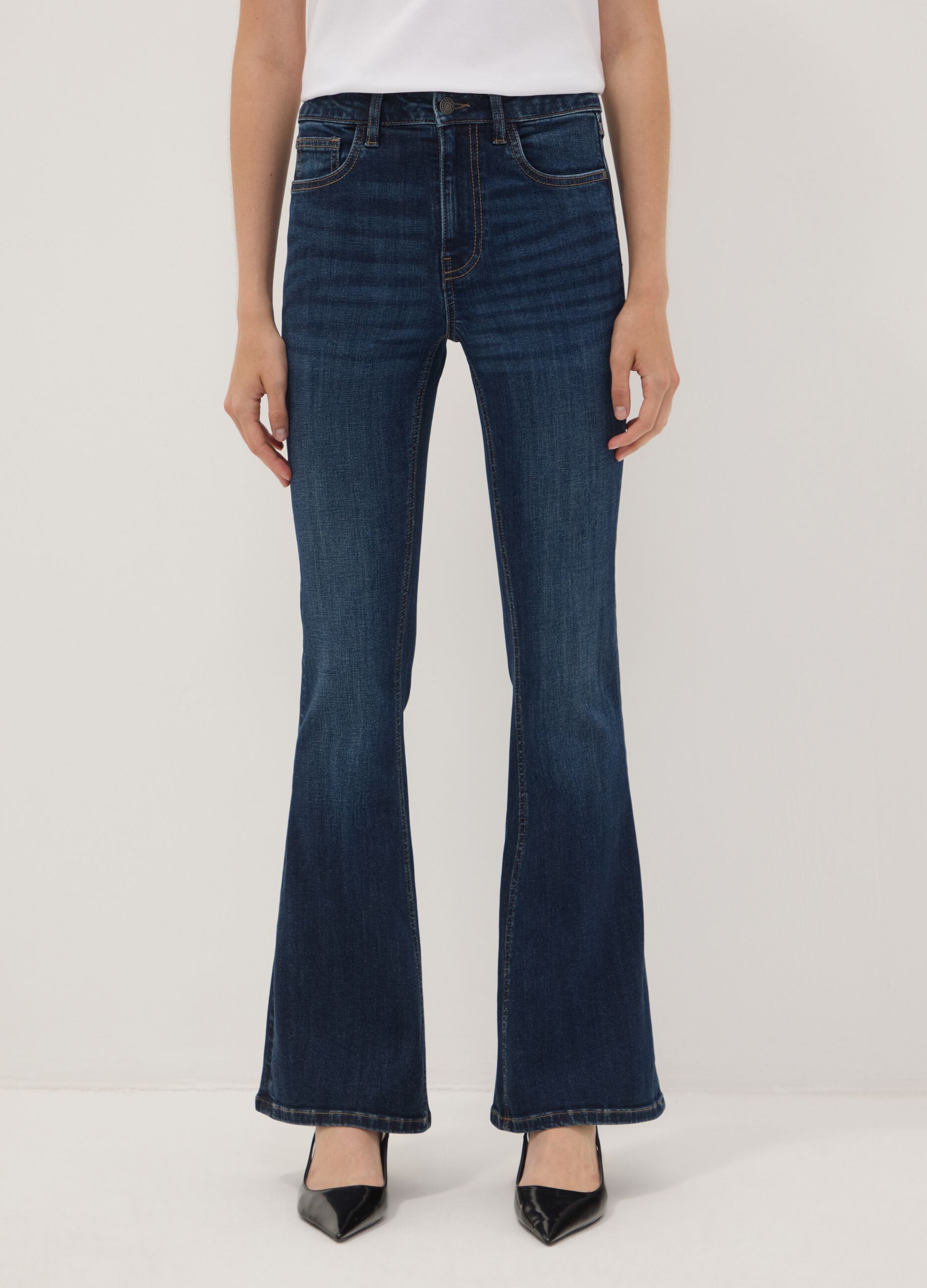 Blue flared stretch-cotton jeans