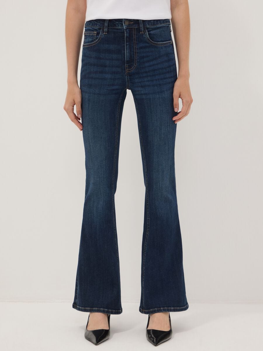 Jeans flare blu in cotone elasticizzato_1