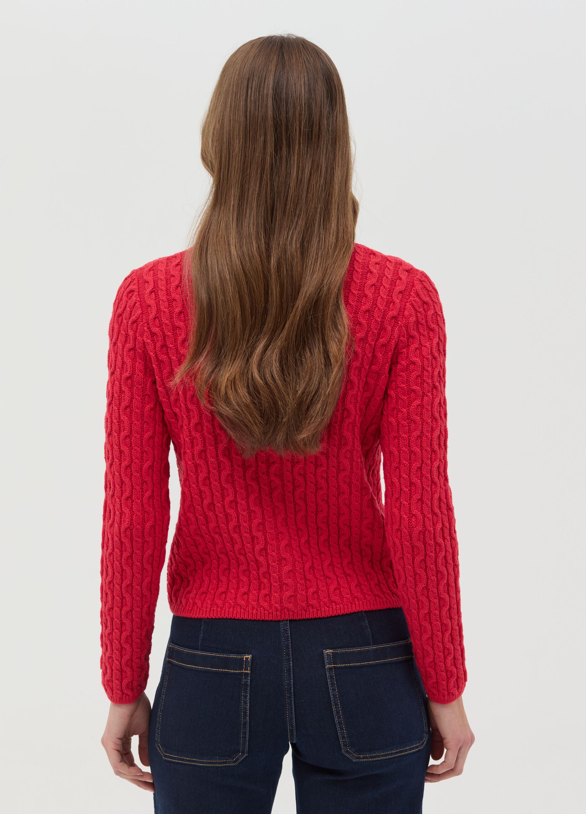 Cable-knit cardigan with golden buttons