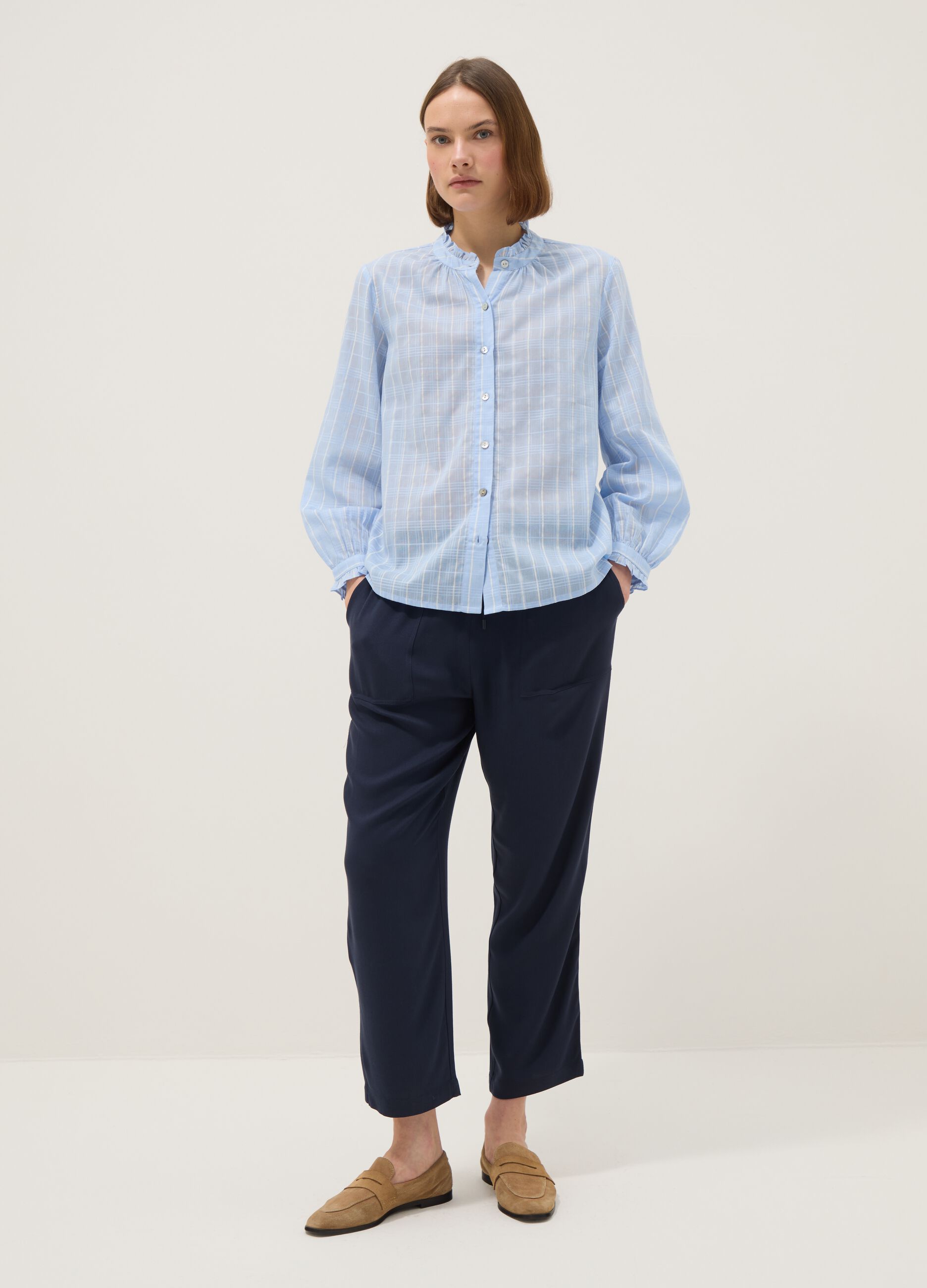 Blue jogger trousers in pure viscose with regular fit