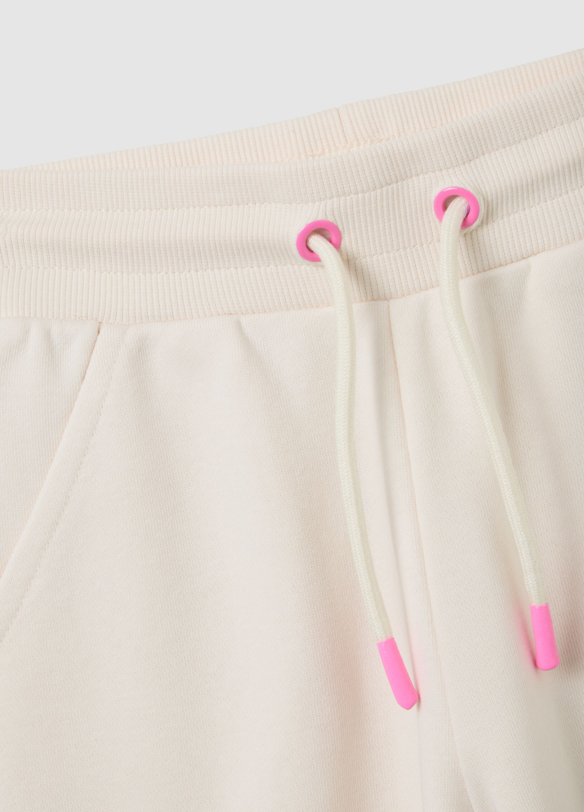 Girls' beige cotton blend jogger trousers