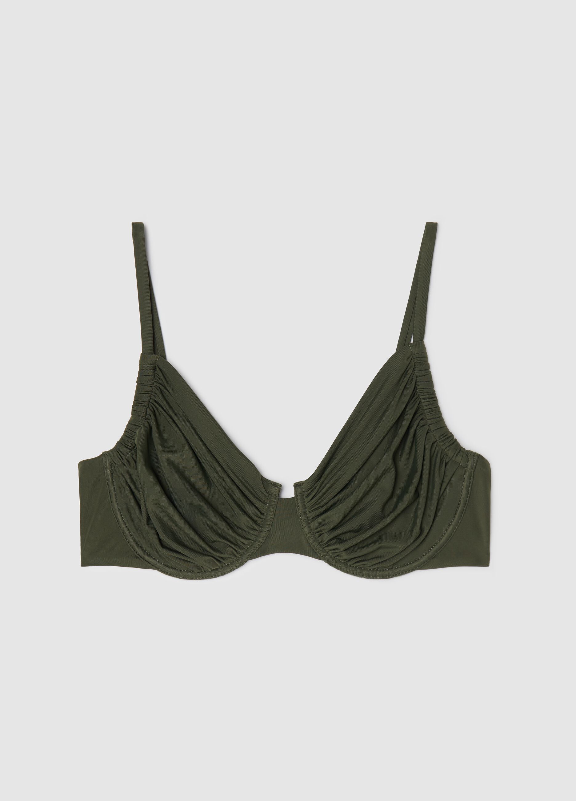 Balconette bikini da donna in tessuto elasticizzato verde scuro