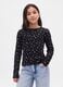 Long-sleeved black cotton shirt with floral print_0