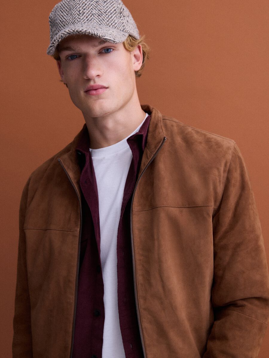 Giacca marrone in vera pelle con zip regular fit_2