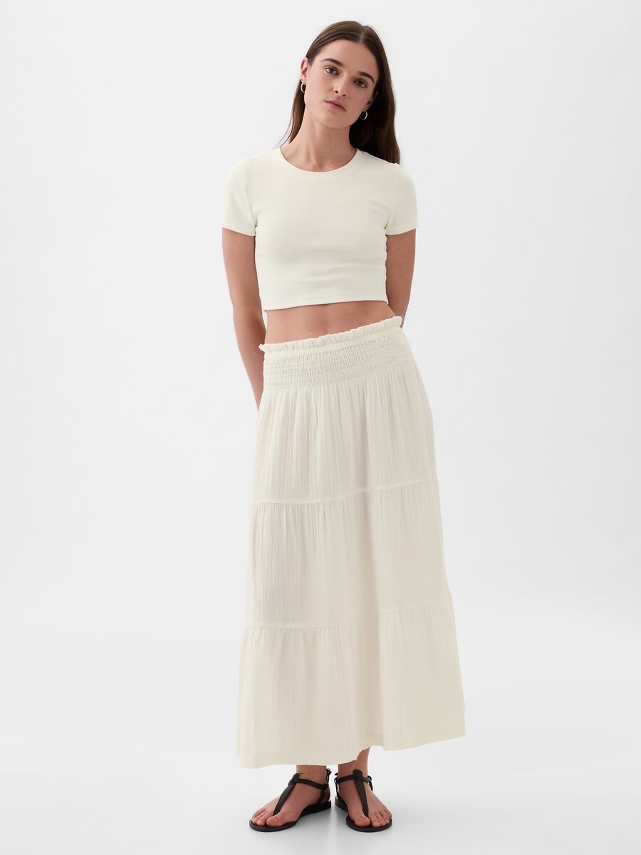 Long tiered skirt with crinkle-effect gauze_0