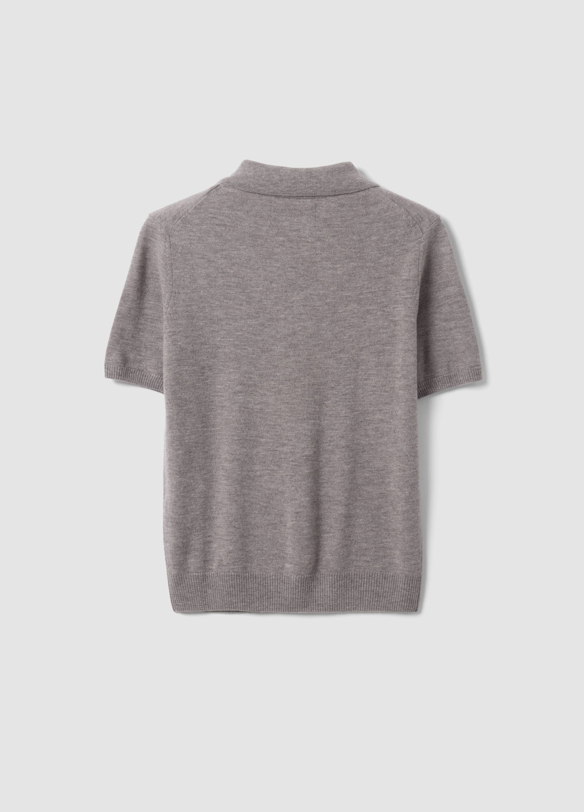 Taupe-grey pure wool polo-collar jumper, regular fit