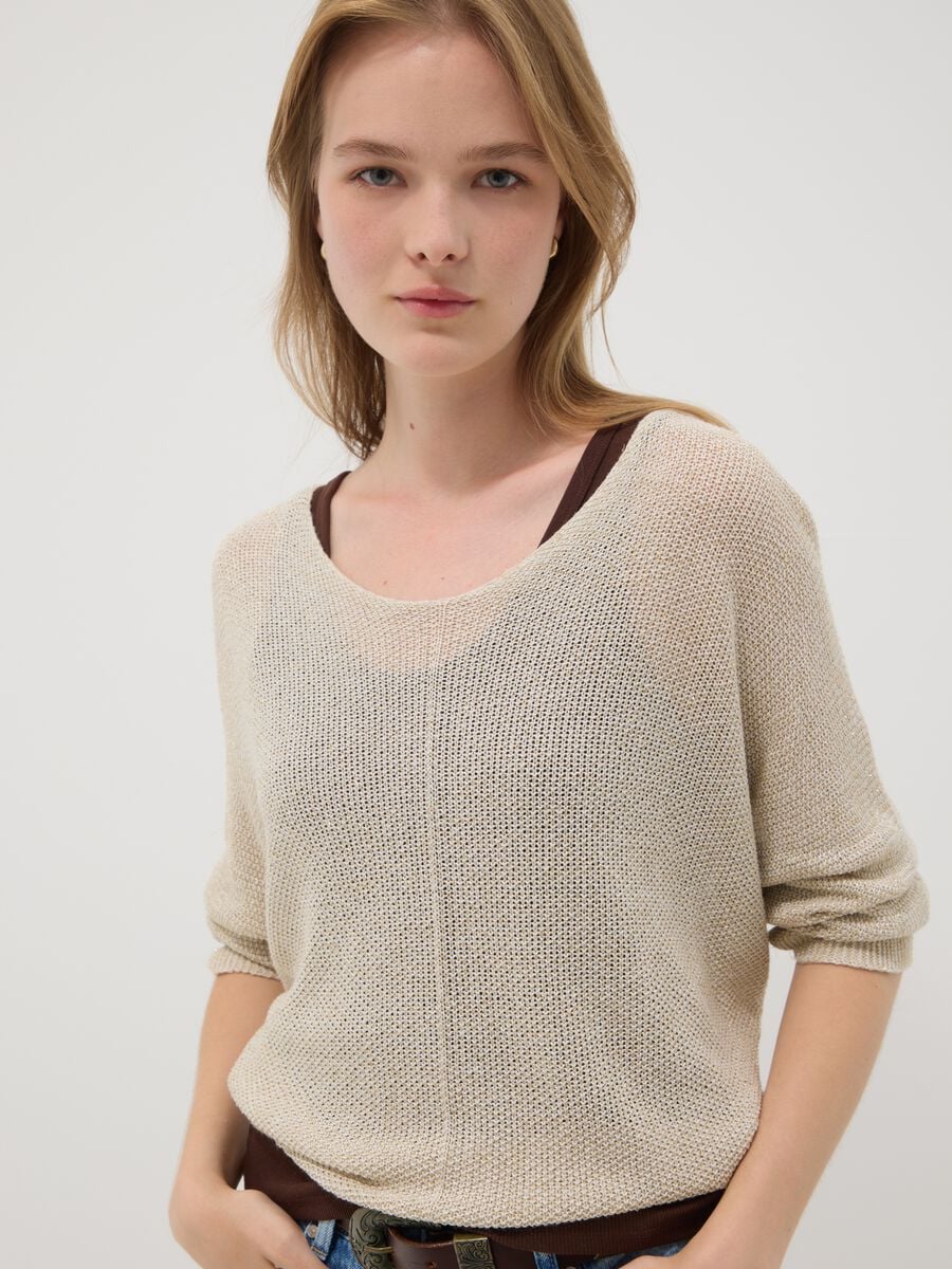 Beige viscose and linen blend knit_0