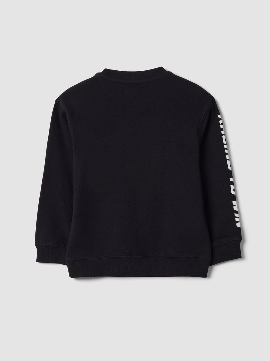Black pure cotton crew-neck sweatshirt with racing print, oversized fit_1