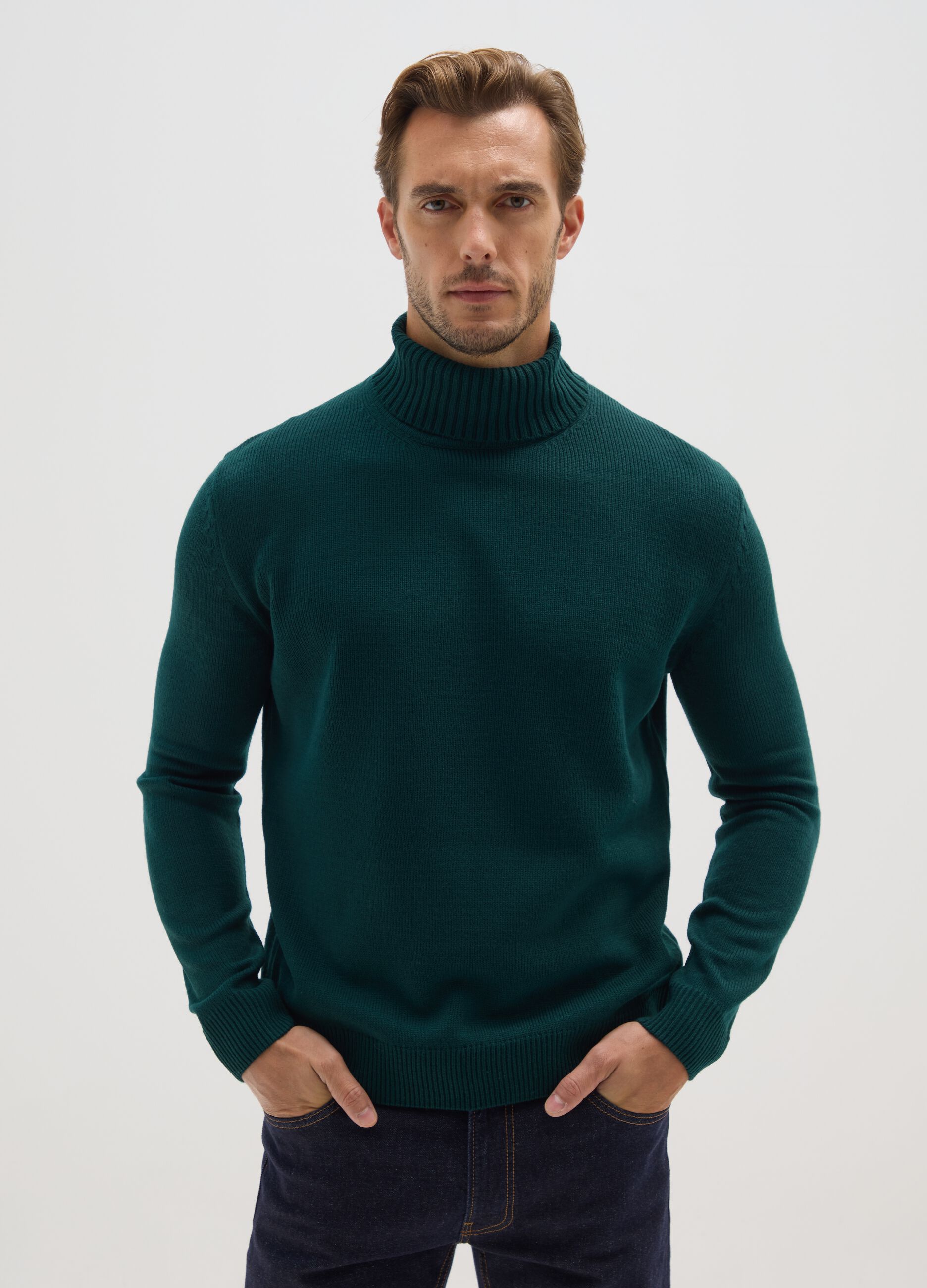 Green Turtleneck Sweater in Acrylic
