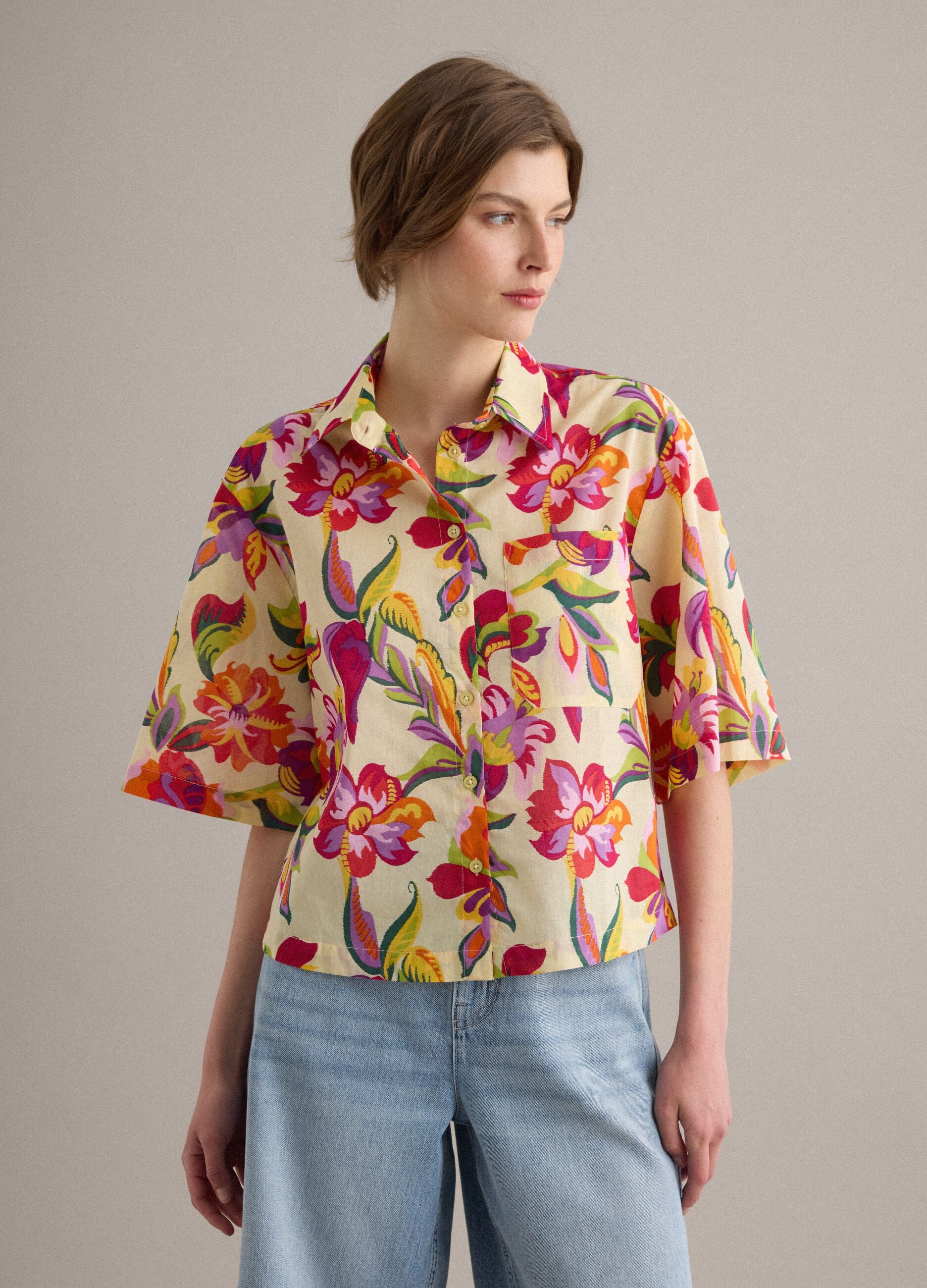 Multicolour pure cotton shirt with bold print and oversized fit