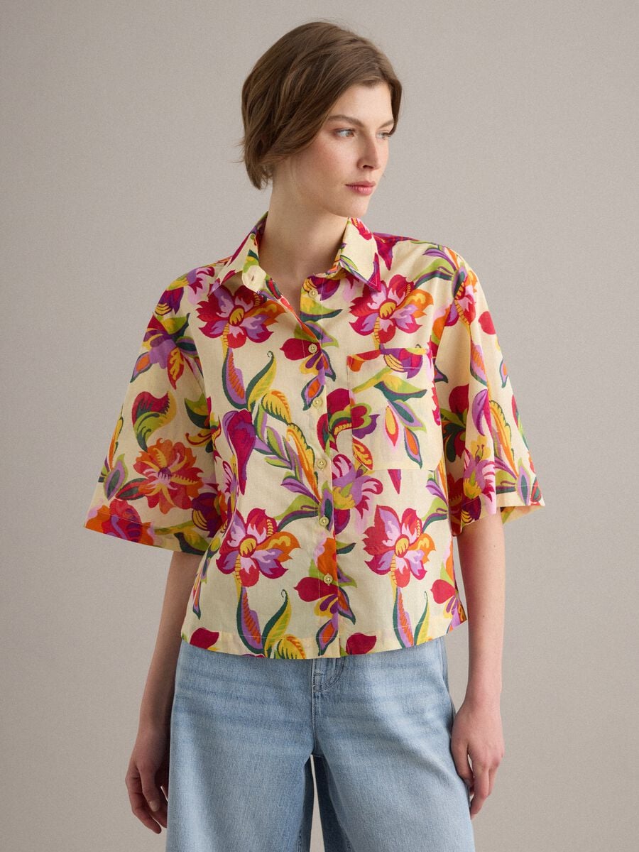 Camicia multicolor in puro cotone con fantasia over fit_0