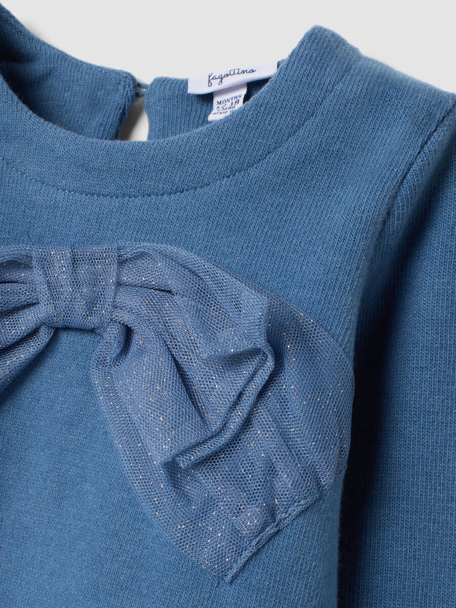 Completo blu in cotone e viscosa elasticizzata con fiocco_2
