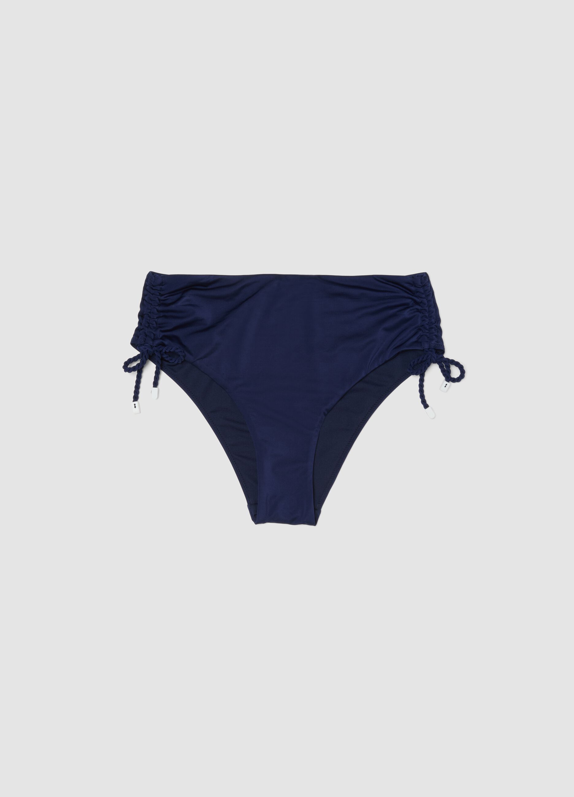 Blue bikini bottoms in stretch fabric with side ties