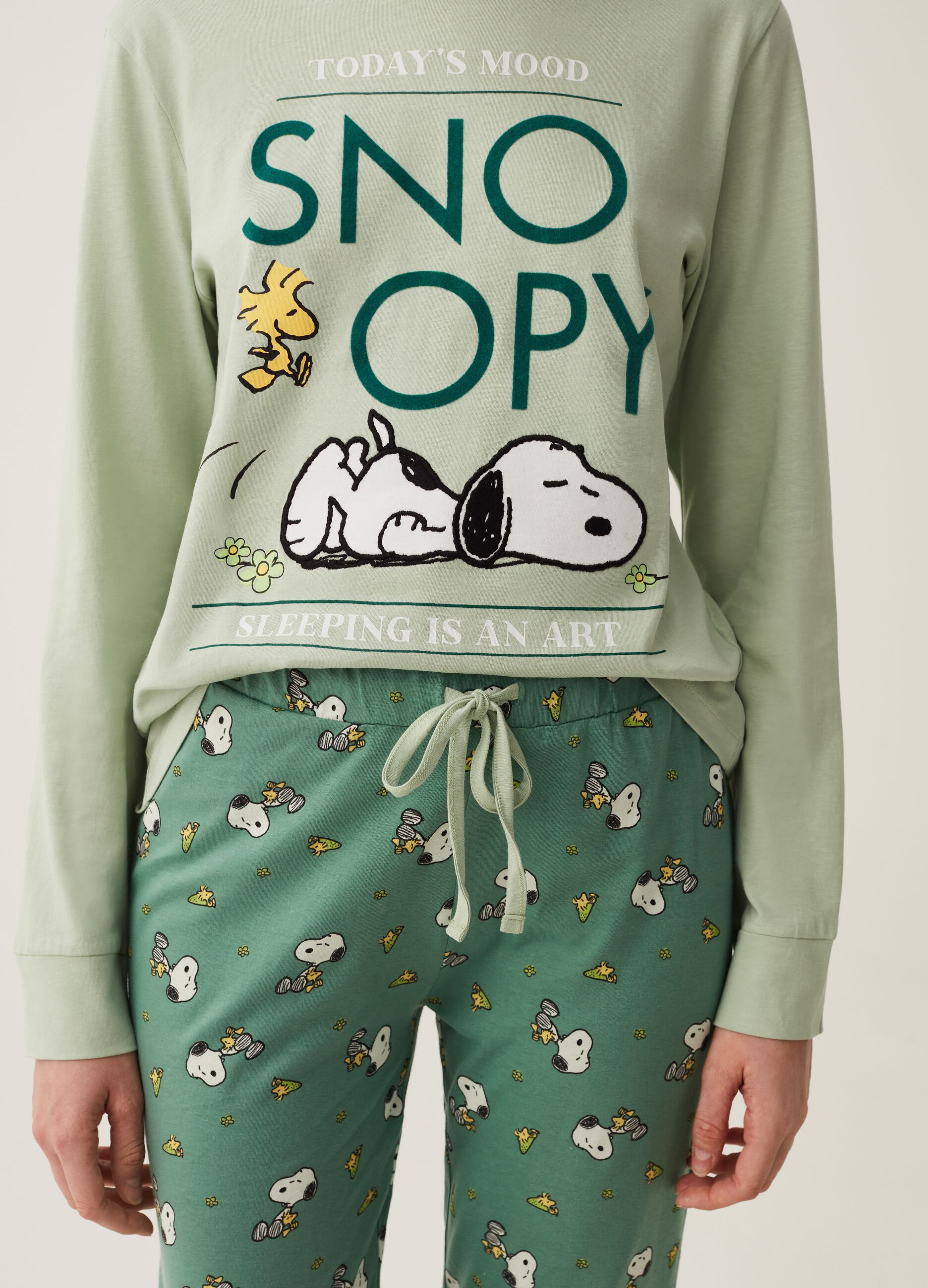 Pigiama lungo in cotone con stampa Snoopy_3