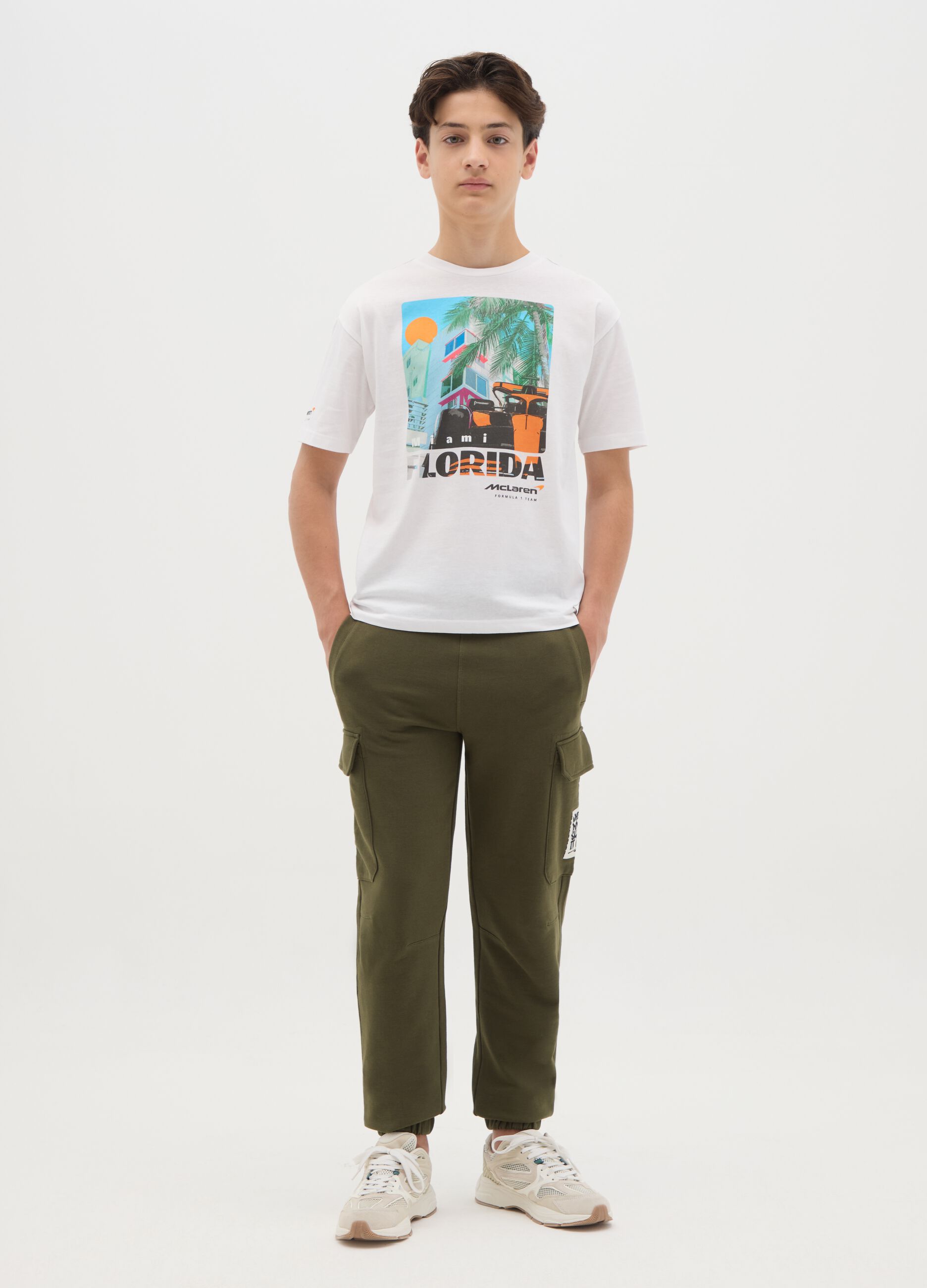 Cargo joggers in cotton with drawstring