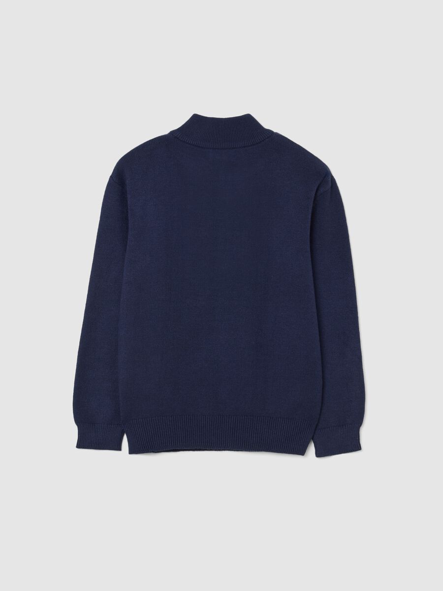 Children's regular fit blue turtleneck sweater with half zip_1