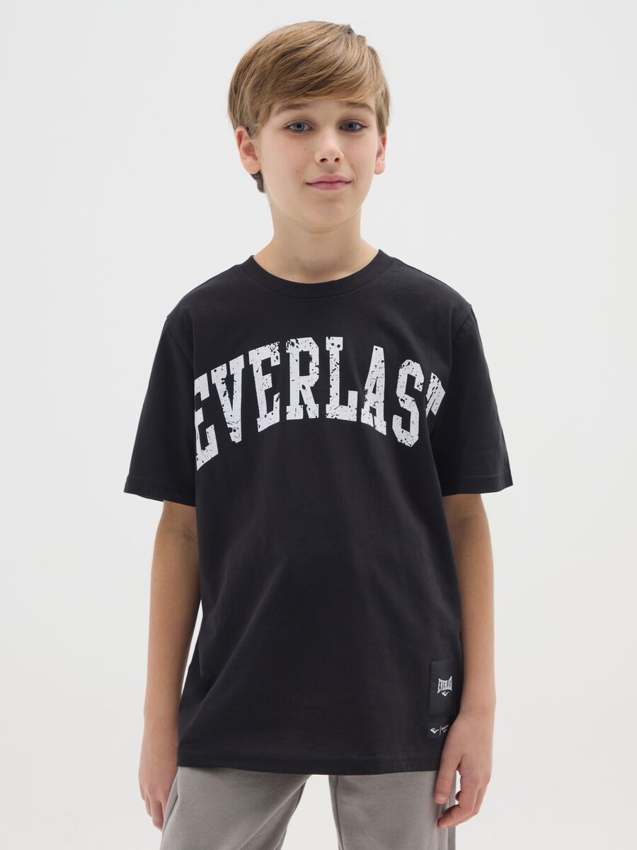 Black pure cotton boys' t-shirt with logo_0