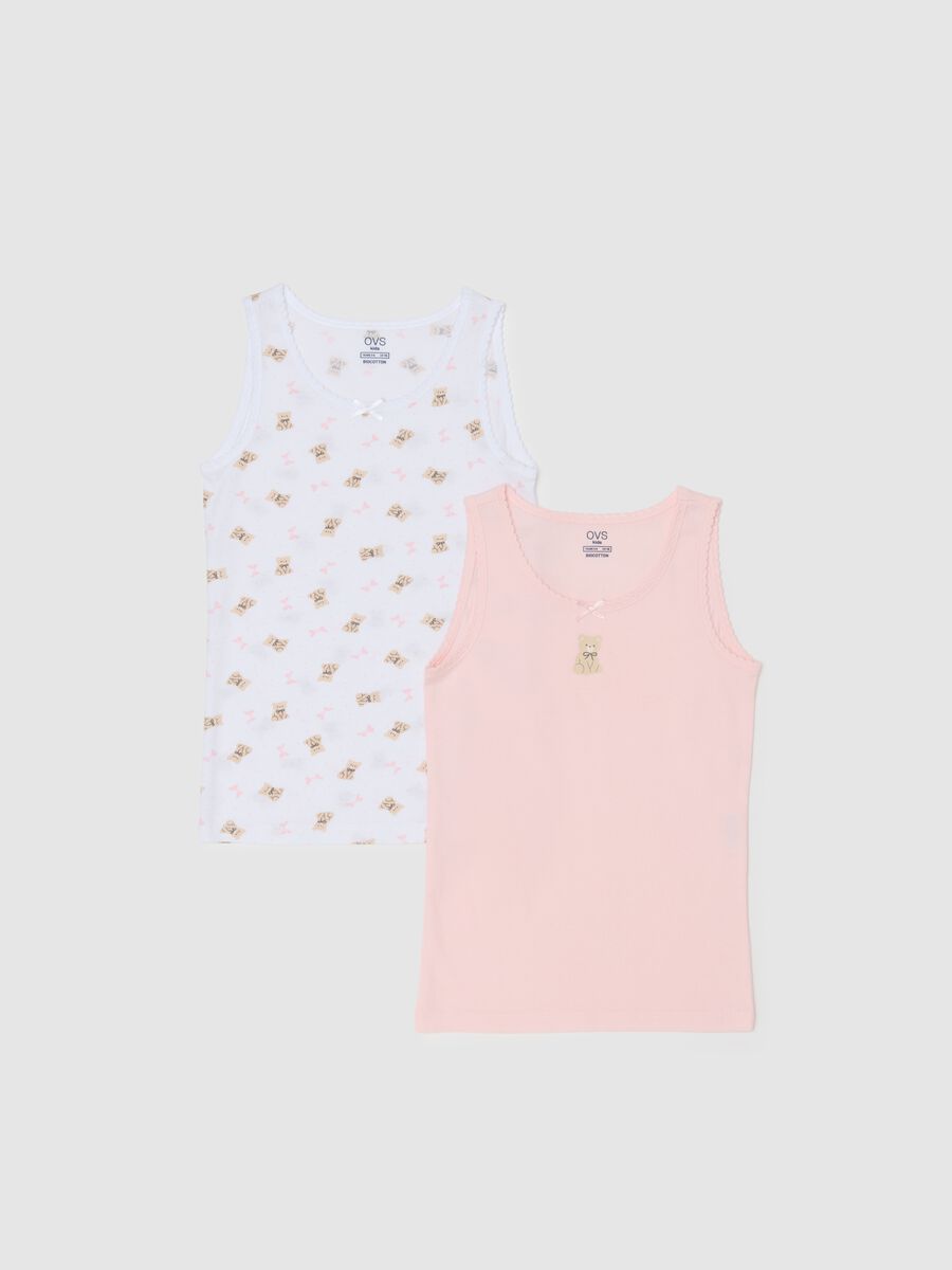 Girls' double pack of multicolour cotton vests - regular fit_0