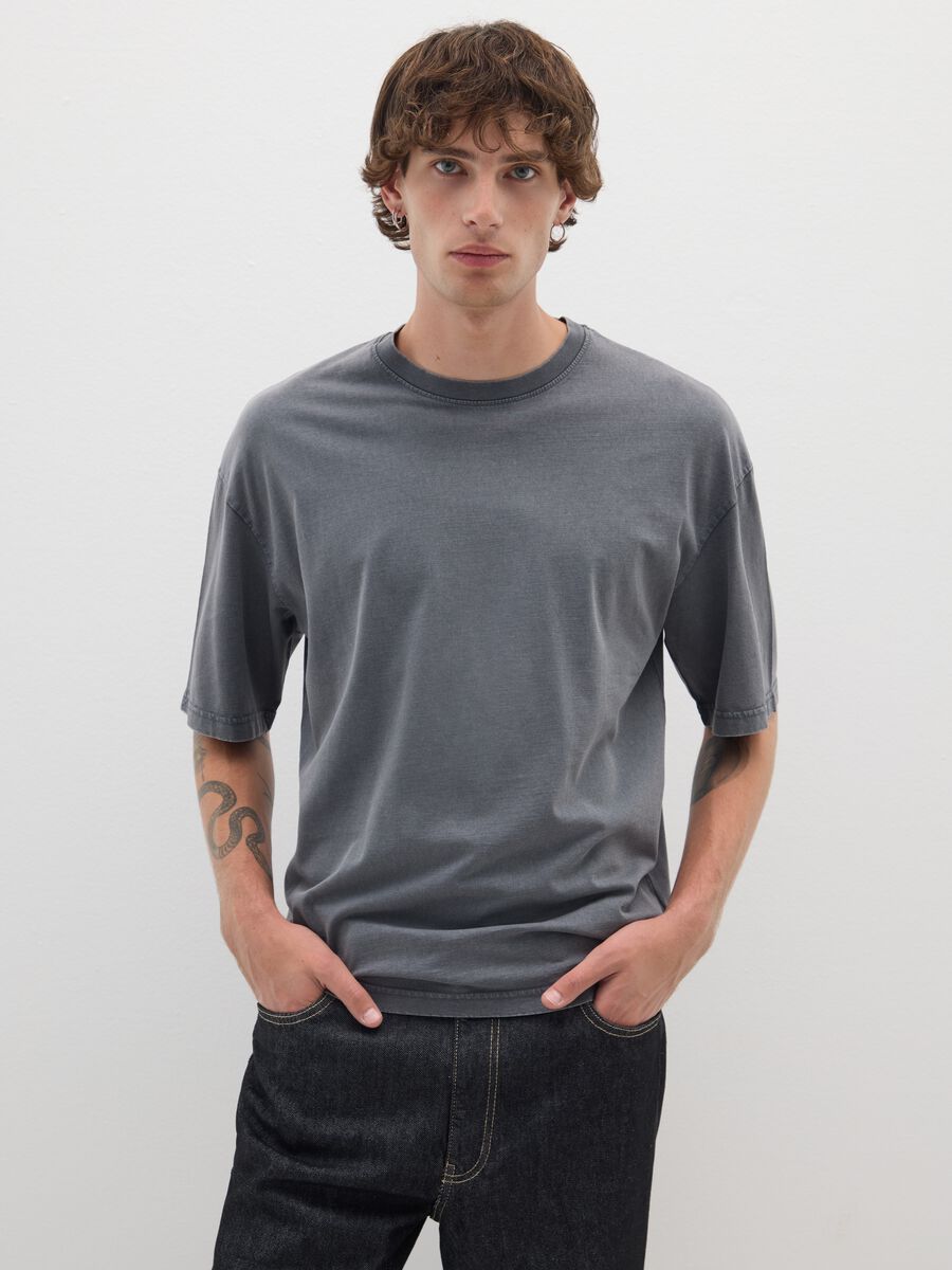 Grey pure cotton boxy fit T-shirt_0