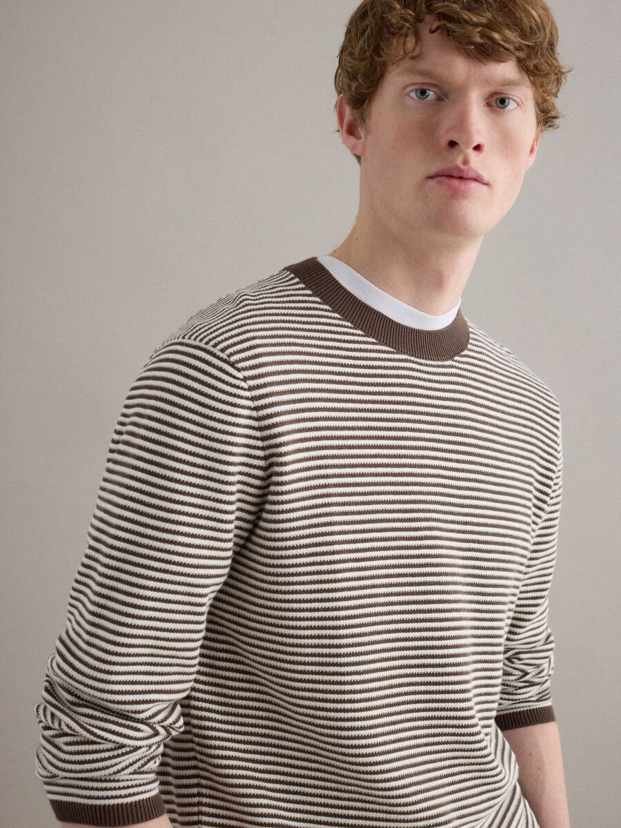 Multicoloured striped pure cotton sweater regular fit_0