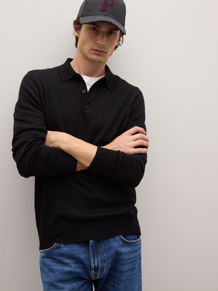 Black regular fit pure merino wool sweater_0