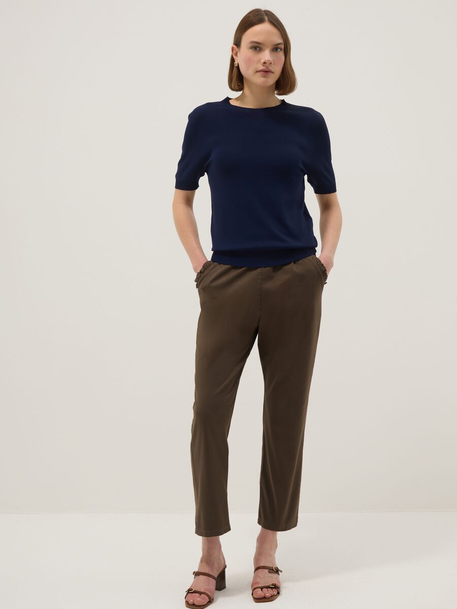 Pantaloni in cotone elasticizzato marroni regular fit_0