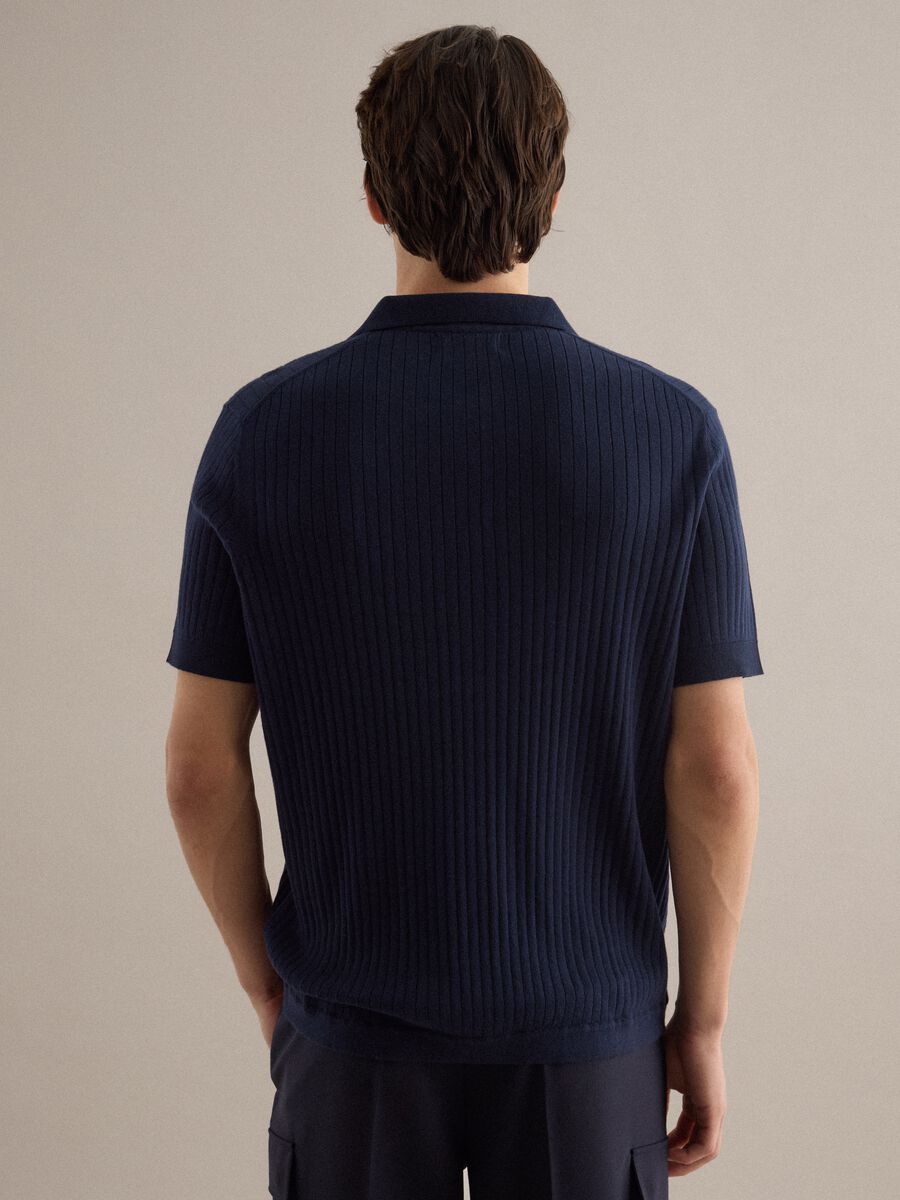 Blue striped regular fit short sleeve cotton polo shirt_2