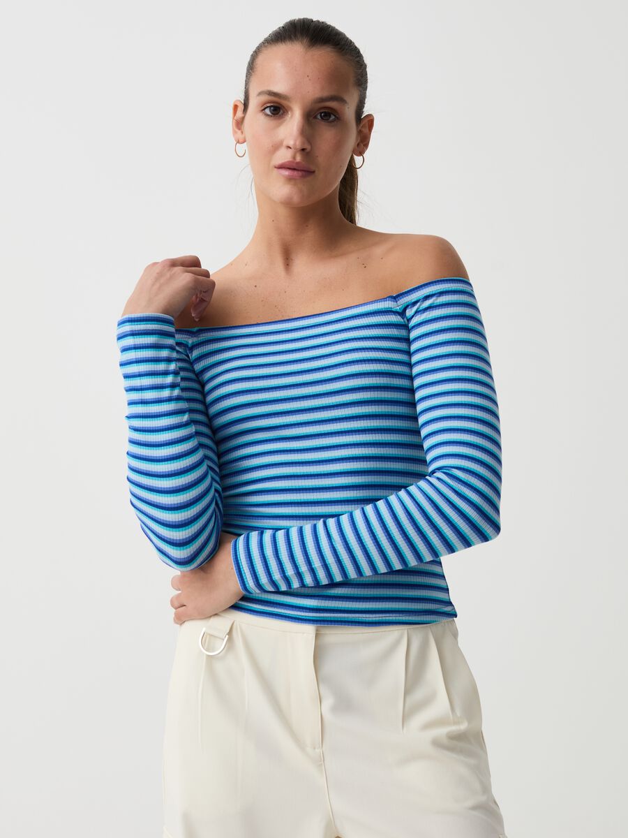 Striped T-shirt with drop shoulders_0