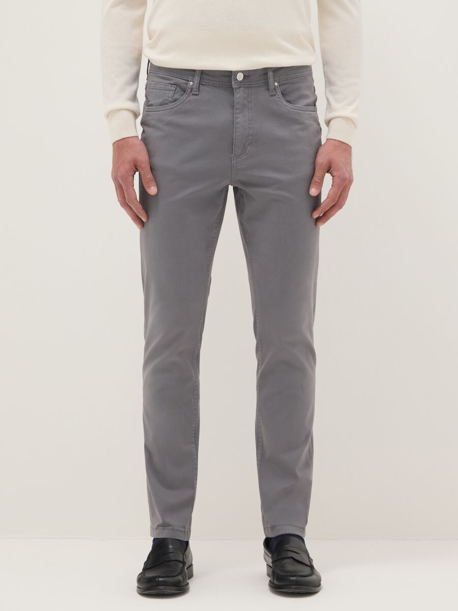 Grey Skinny Fit Stretch Cotton Trousers_1