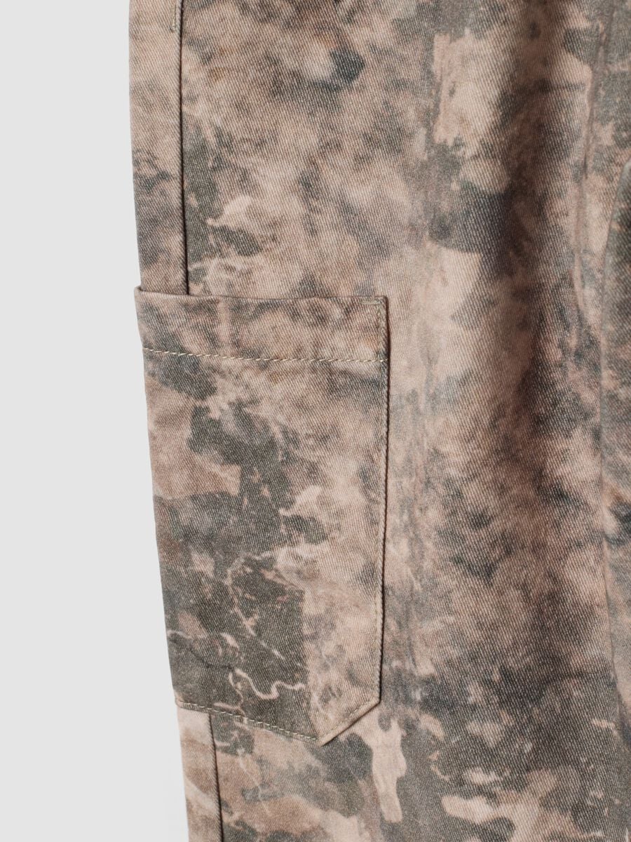 Pantaloni baggy cargo camouflage beige e grigio tortora in puro cotone_2