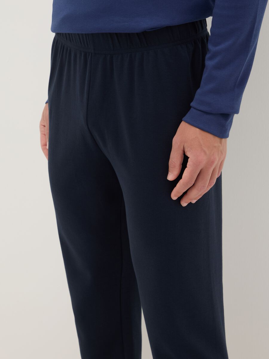 Blue crew-neck pyjama with long sleeves in pure cotton regular fit_3
