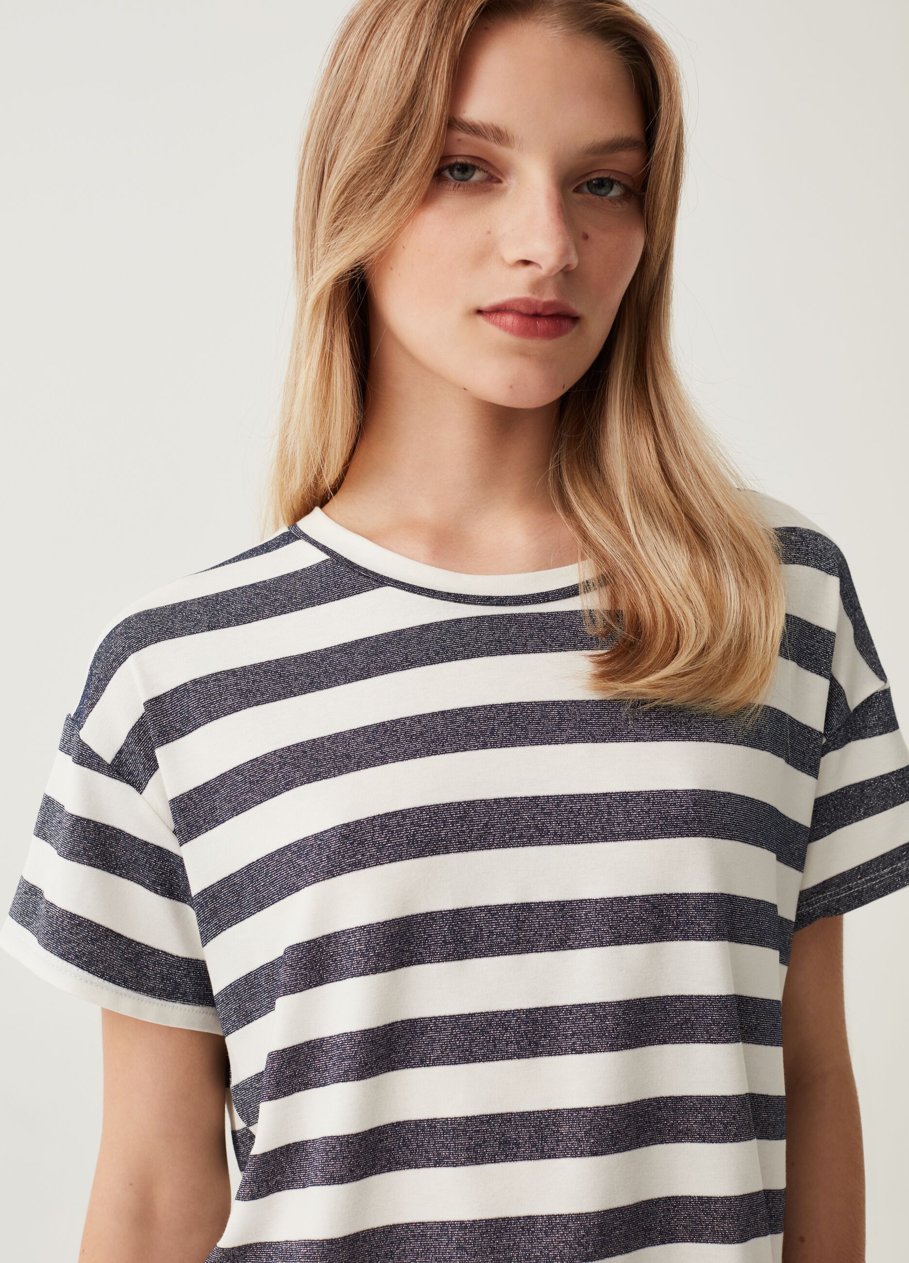T-shirt a righe con lurex Hybrid_1