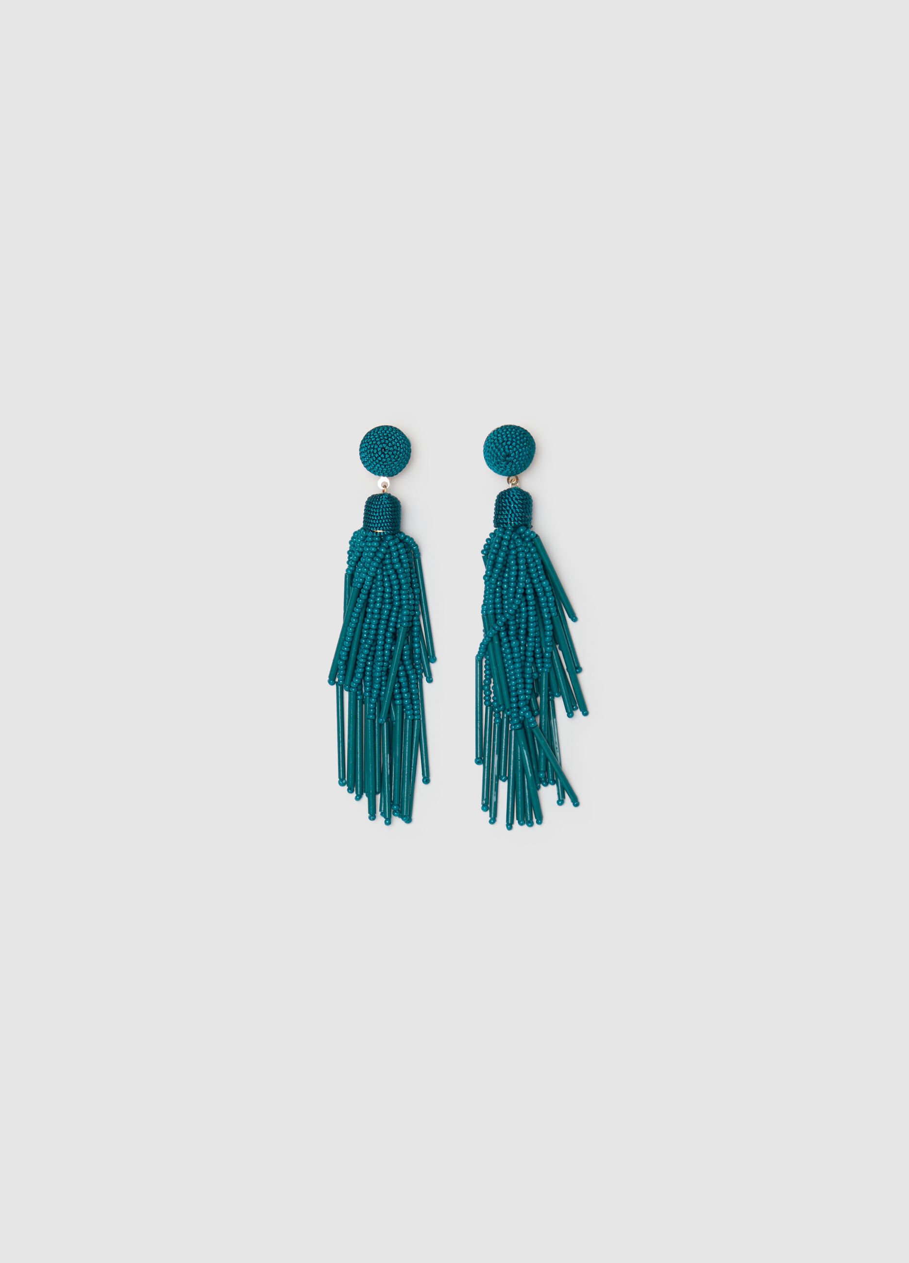 Pendant earrings with beaded fringing